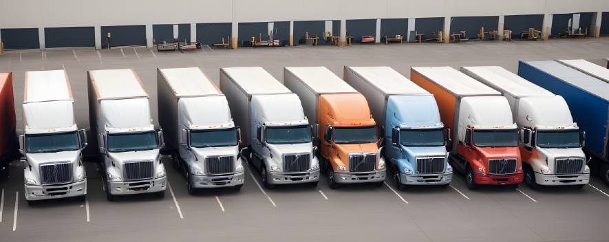 Flotilla de camiones de transporte de carga operando en carretera